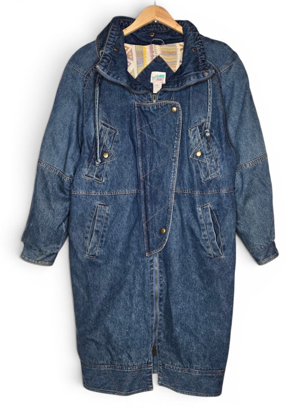 Vintage Center Aisle Womens Denim Trench Coat Blanket Lined Retro 80s Medium